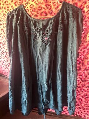Ava & Viv Teal Cutwork Tie-Waist Tunic